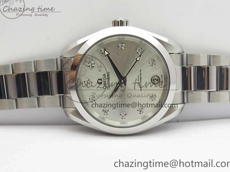 0321 SportInspired Aqua Terra 150M 34mm Ladies SS VSF 1:1 Best Edition Silver Dial Diamonds Markers on SS Bracelet A 7932